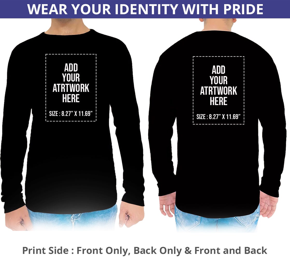 Men's Black Printed Long Sleeves T-Shirt - Crew Neck