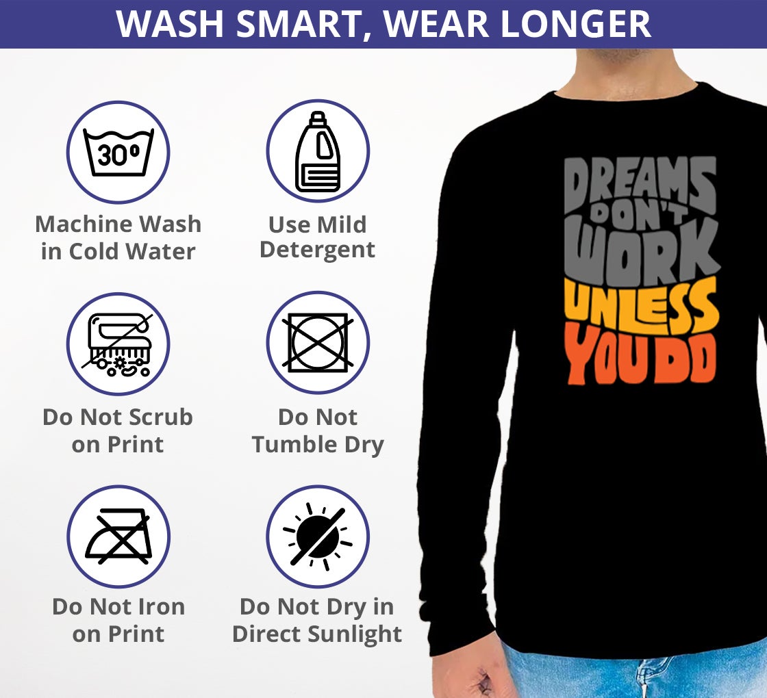 Men's Black Printed Long Sleeves T-Shirt - Crew Neck