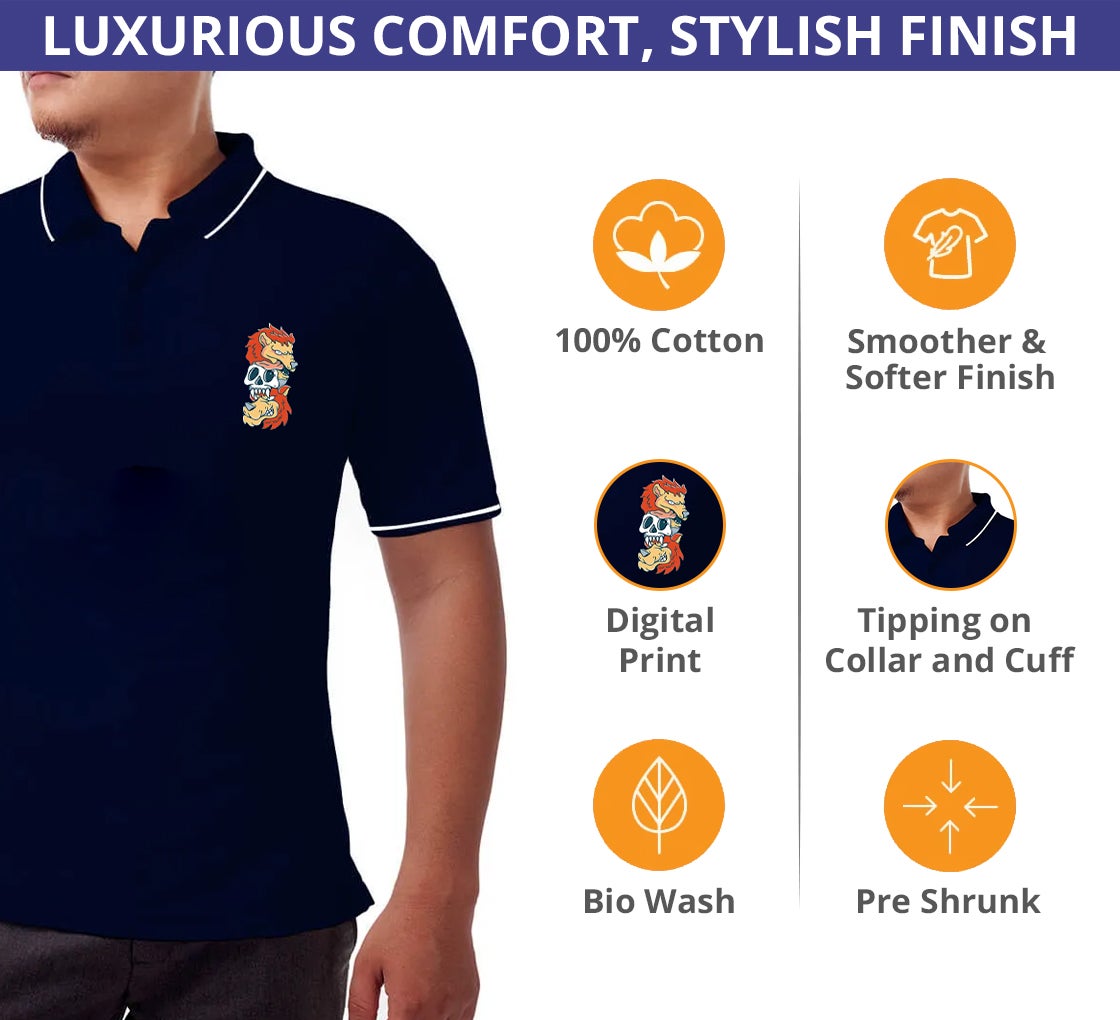 Men's Blue Polo Shirt - Printed