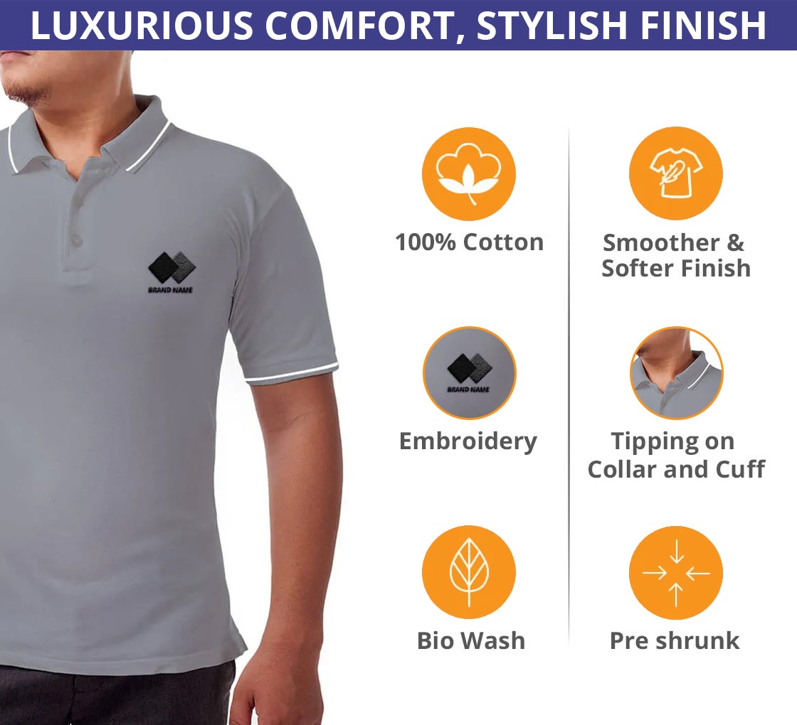 Men's Grey Polo Shirt - Embroidered