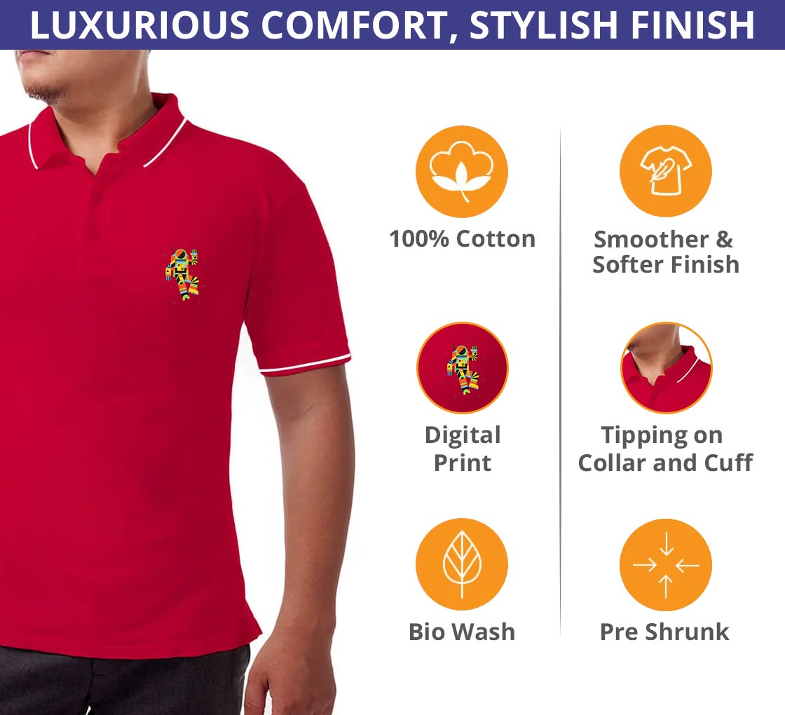 Men's Red Polo Shirt - Printed