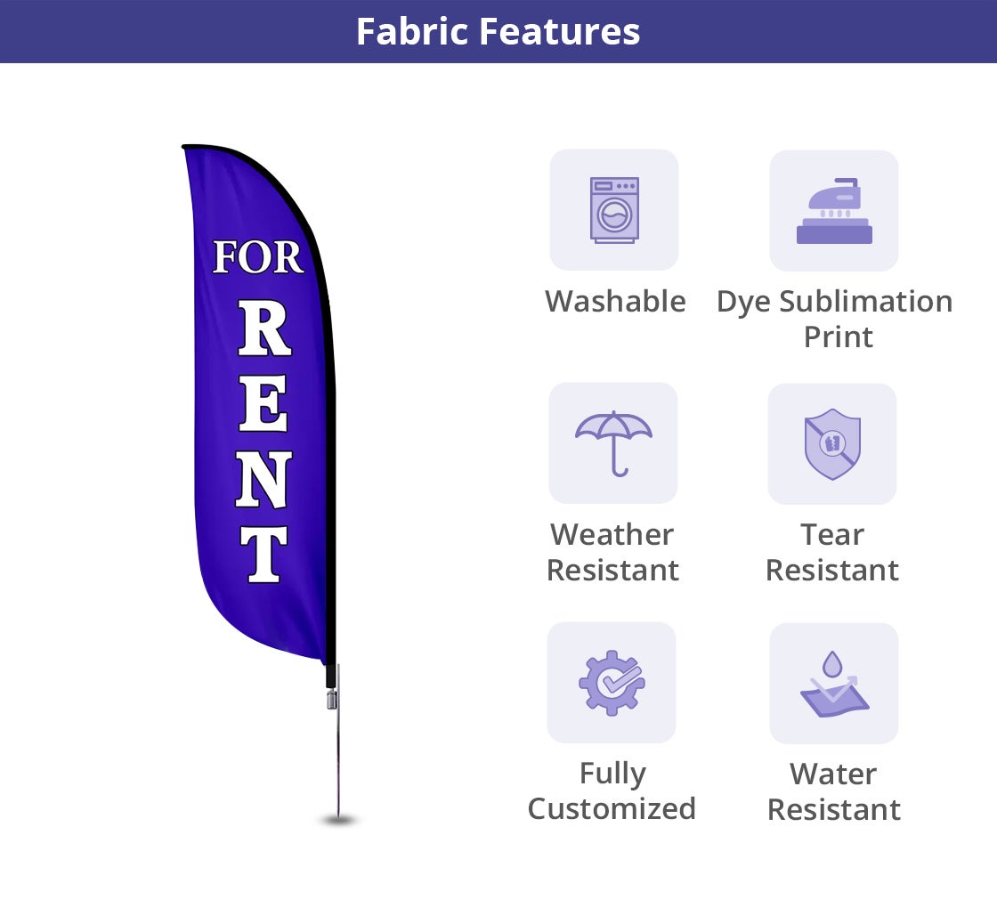 Pre-Printed For Rent Feather Flag