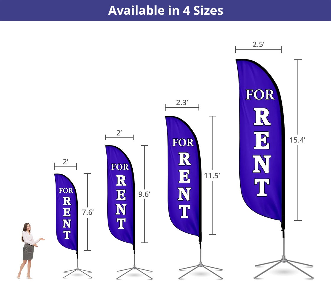 Pre-Printed For Rent Feather Flag