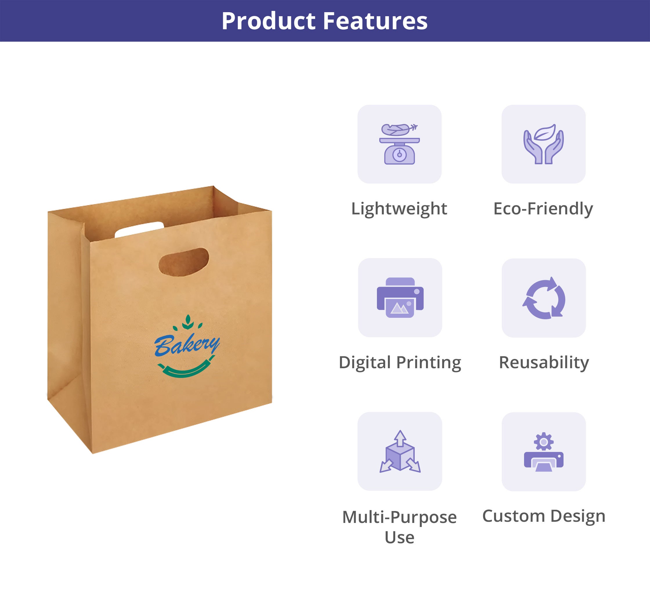 Printed Die-Cut Handle Bags - Brown