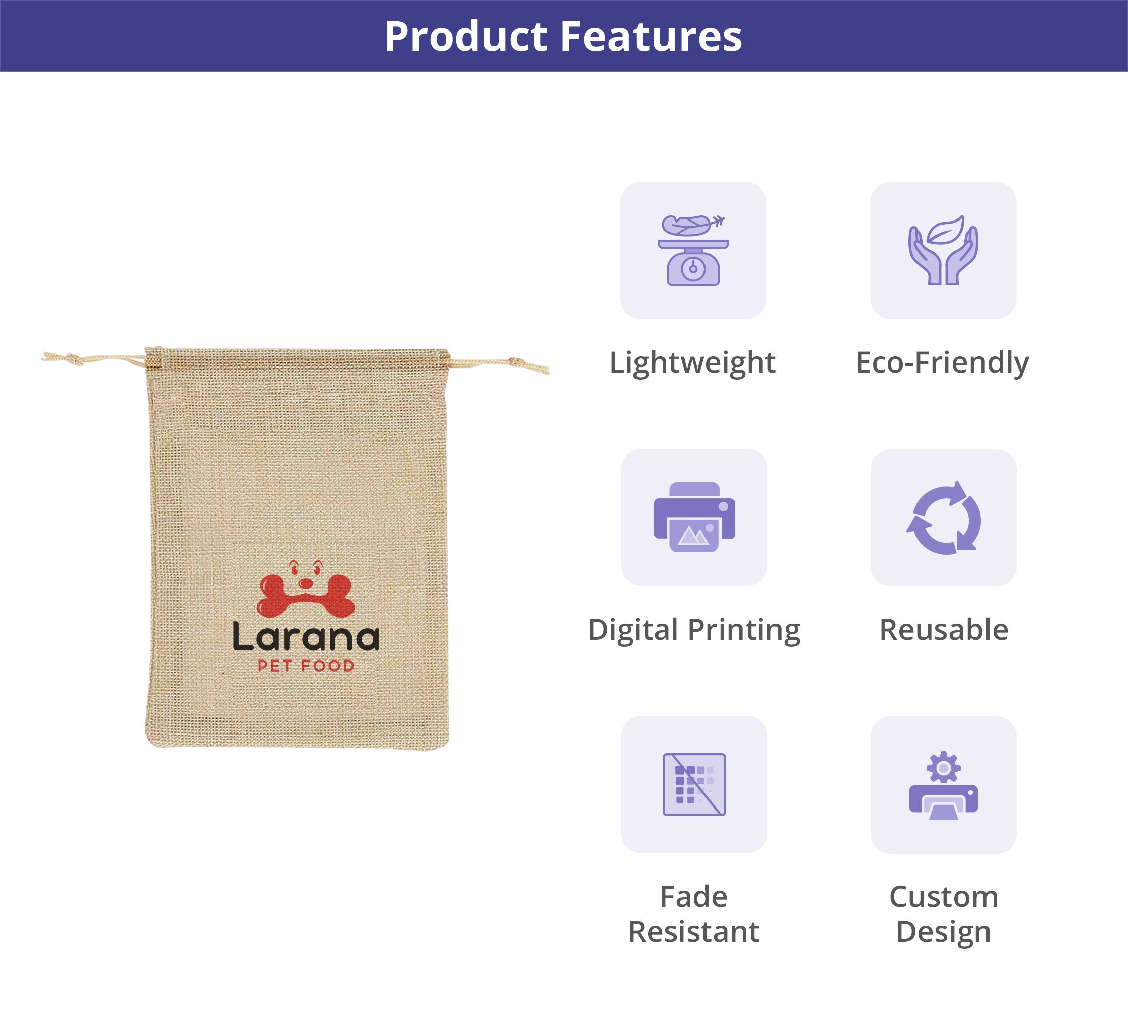 Jute Drawstring Bags - Printed