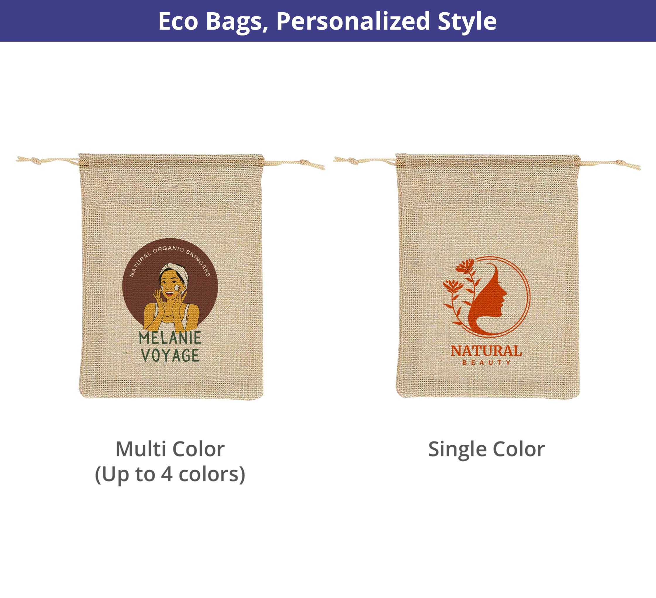 Jute Drawstring Bags - Printed