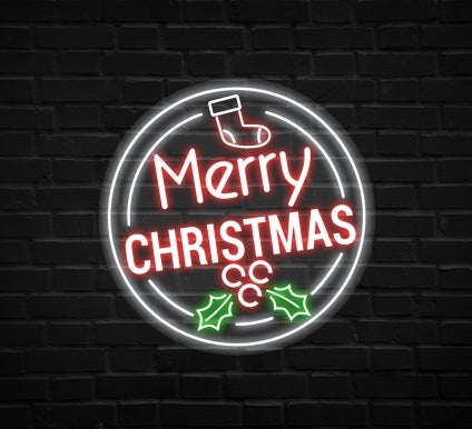 Merry Christmas Double Circle Neon Sign