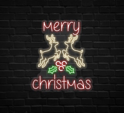 Merry Christmas Deer Head-Up Neon Sign