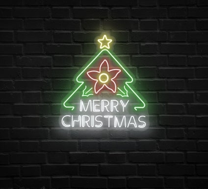 Merry Christmas Flower Tree Neon Sign