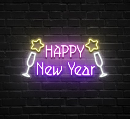 Happy New Year Glass Neon Sign