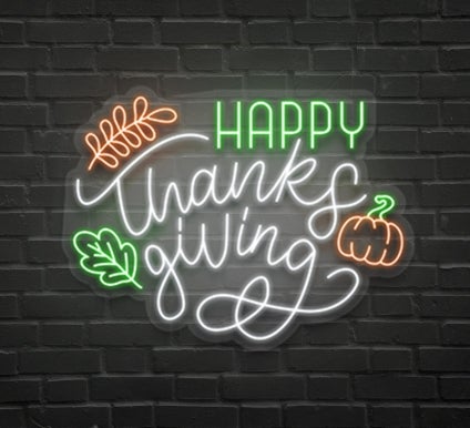 Happy Thanksgiving Leaf Neon Sign