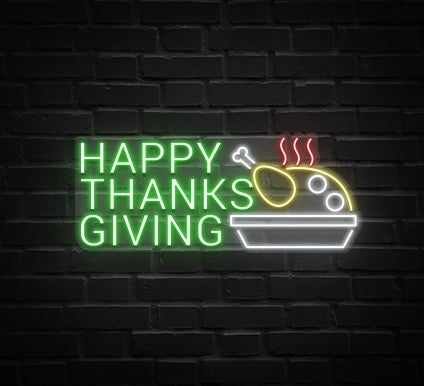 Happy Thanksgiving Roasted Turkey Neon Sign