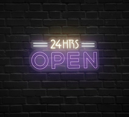 Open 24 Hours Neon Sign