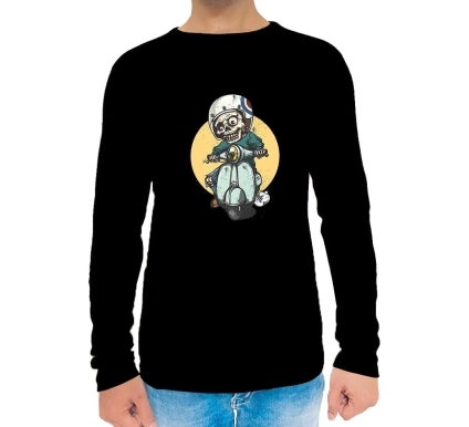Men's Black Printed Long Sleeves T-Shirt - Crew Neck