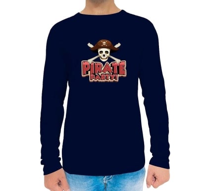 Men's Blue Printed Long Sleeves T-Shirt - Crew Neck