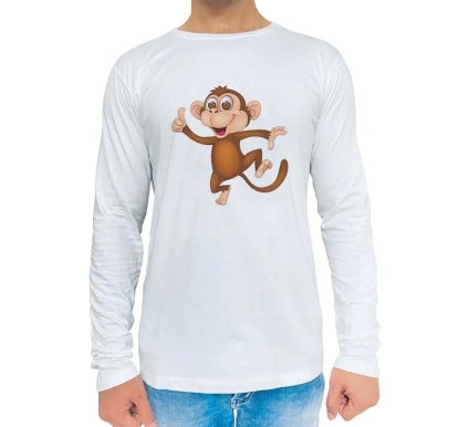 Men's Printed Long Sleeve Organic T shirt - Crew Neck 